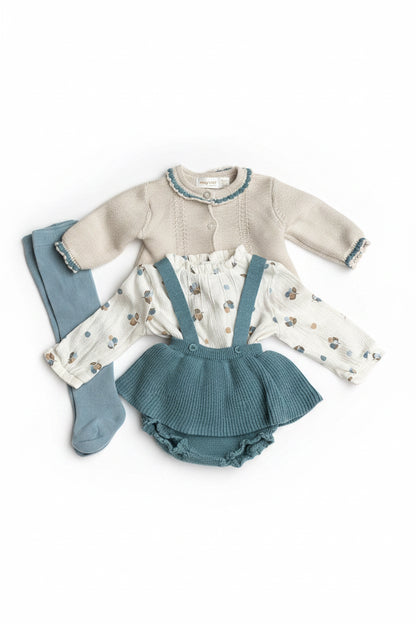 Windeltorte blau-beige mit Babyset Girl | Geschenk zur Geburt