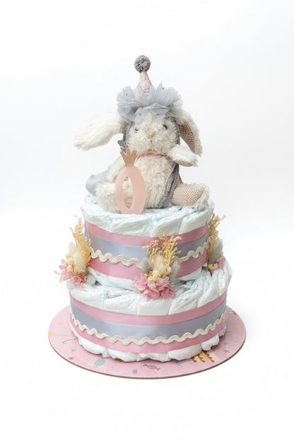 Windeltorte rosa mit Hasen | Geschenk zur Geburt