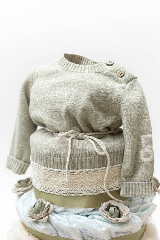 Windeltorte grün mit Babyset | Geschenk zur Geburt