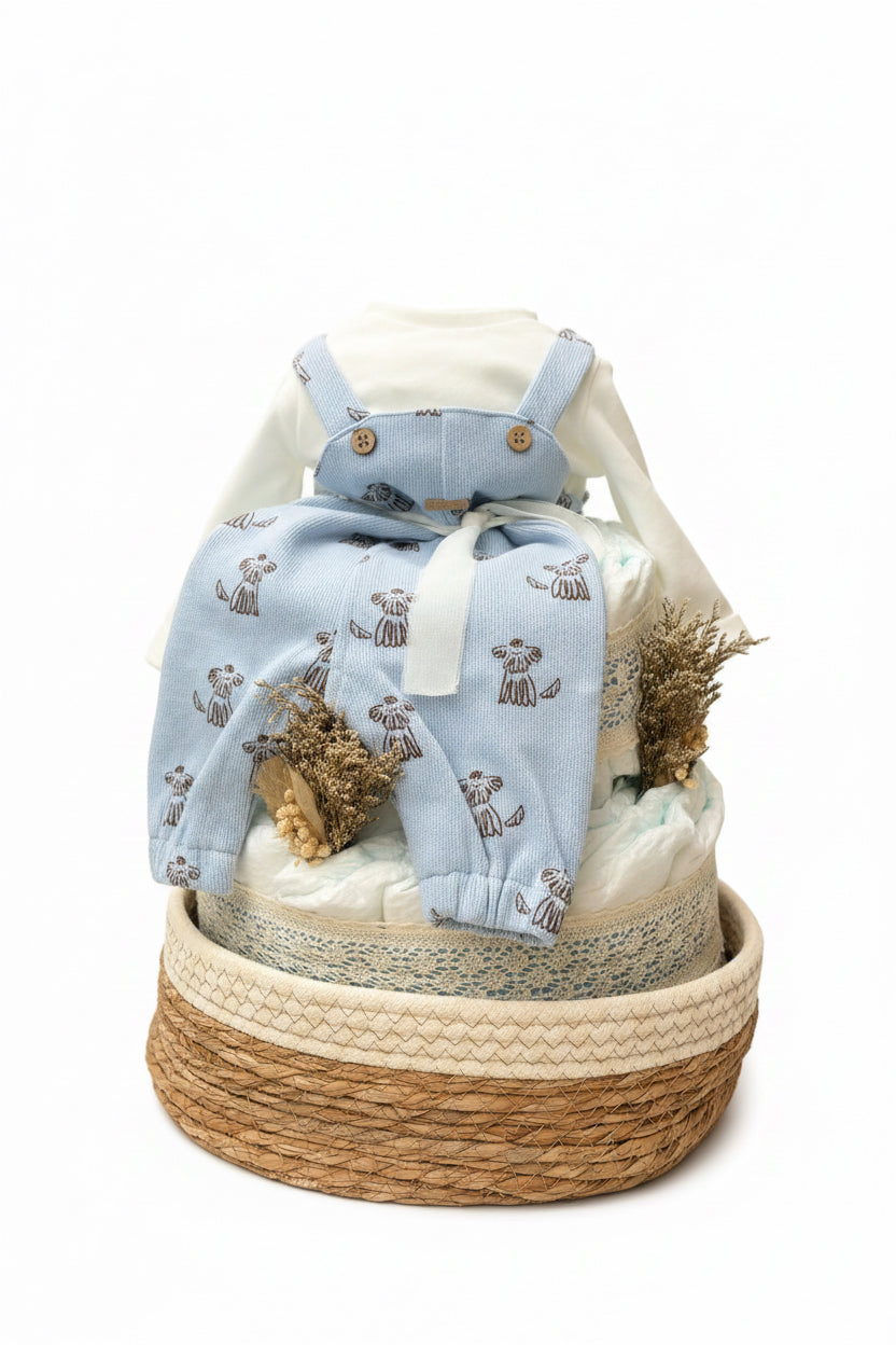 Windeltorte blau mit Baby Set | Geschenk zur Geburt