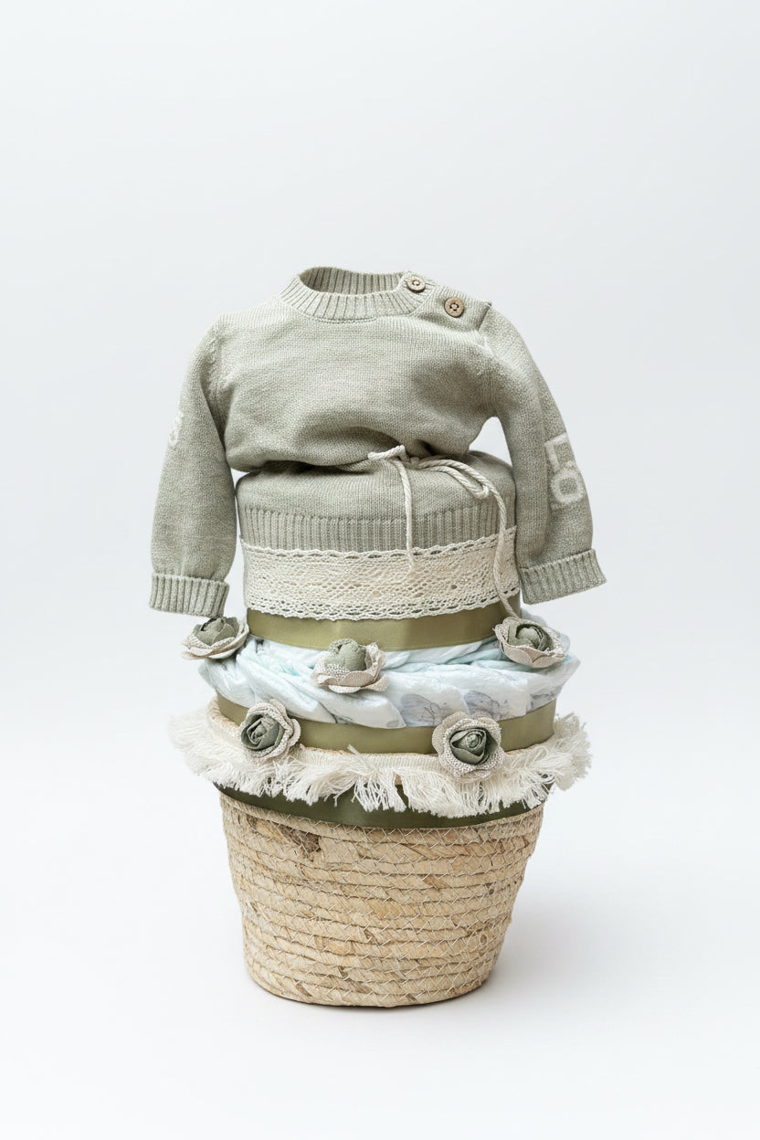 Windeltorte grün mit Babyset | Geschenk zur Geburt