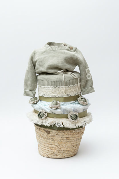 Windeltorte grün mit Babyset | Geschenk zur Geburt