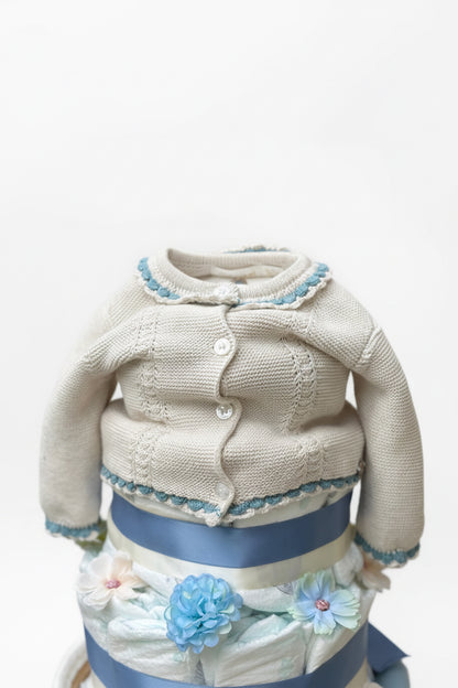 Windeltorte blau-beige mit Babyset Girl | Geschenk zur Geburt