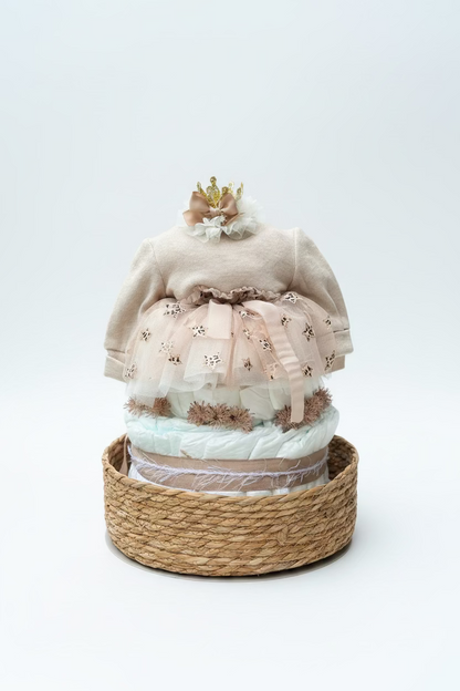 Windeltorte beige mit Babyset Girl | Geschenk zur Geburt