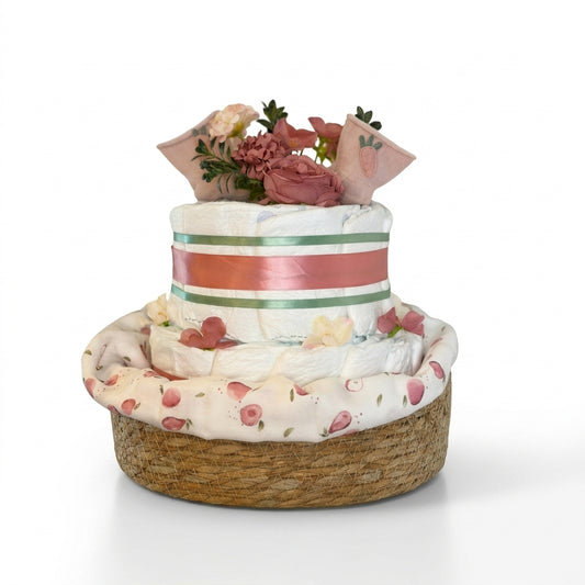 Windeltorte Rosa mit Spucktuch | Geschenk zur Geburt