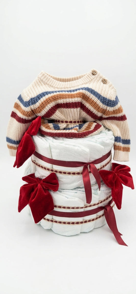 Windeltorte Rot mit Babyset | Geschenk zur Geburt