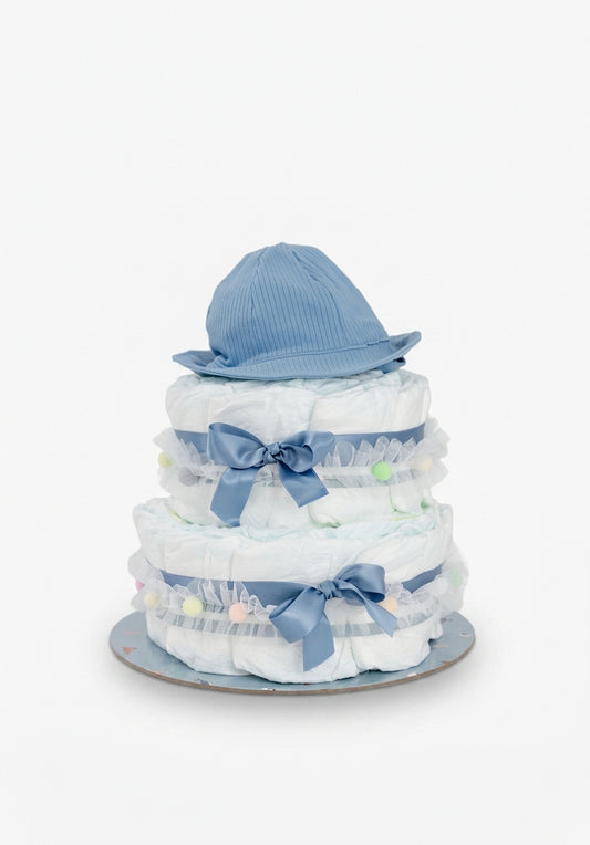 Windeltorte Blau mit Babyset | Geschenk zur Geburt
