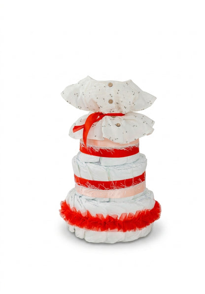 Windeltorte Rot-Rosa mit Babyset | Geschenk zur Geburt