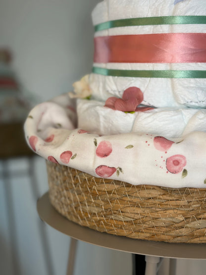 Windeltorte Rosa mit Spucktuch | Geschenk zur Geburt