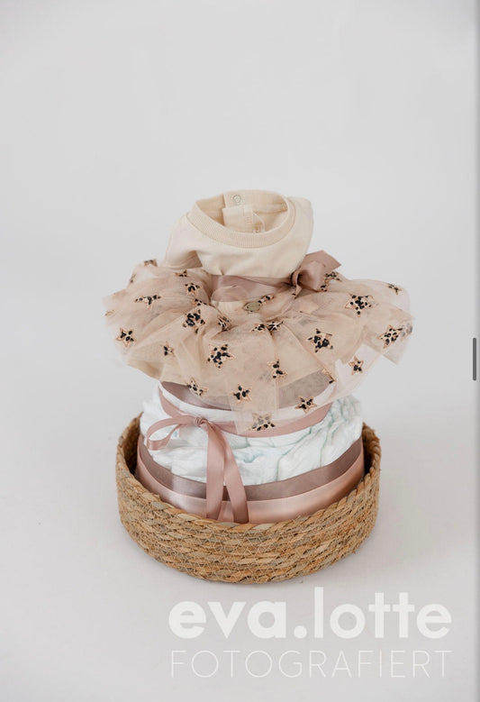 Windeltorte Rosa-Beige mit Babyset | Geschenk für Baby & Eltern